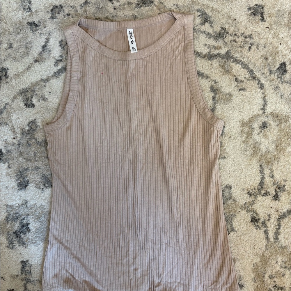 Zenana Tan Ribbed Women's Tank Top Size XL